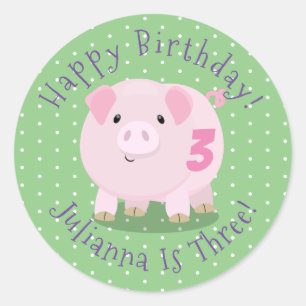 Sticker Rond Caricature de cochon de ventre rose mou