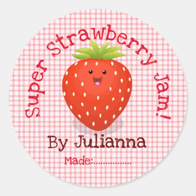Sticker Rond Caricature de confiture de fraise mignonne étiquet (Devant)
