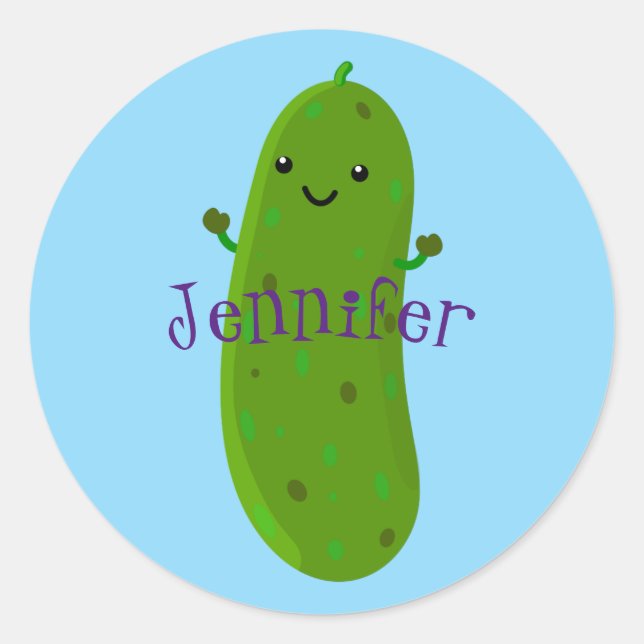 Sticker Rond Caricature de cornichon joyeux (Devant)