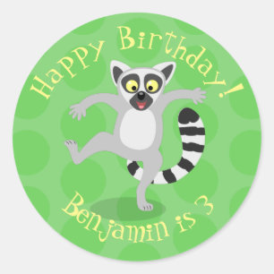 Sticker Rond Caricature de danse lémurienne en anneau mignon