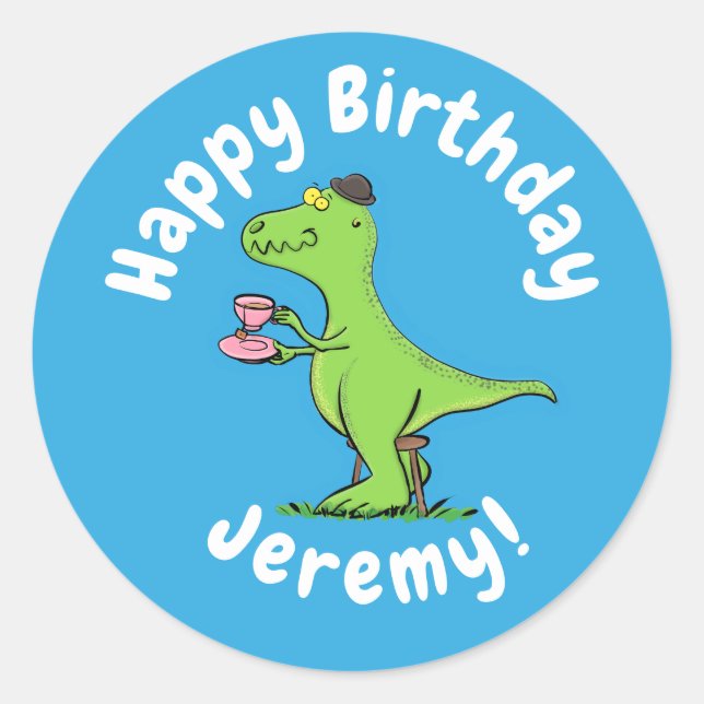Sticker Rond Caricature de dinosaure vert t rex (Devant)