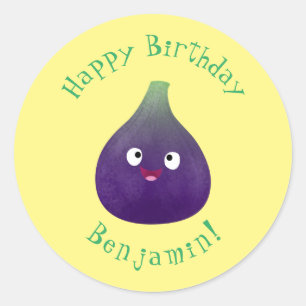 Sticker Rond Caricature de fruits mauve joyeux aux figues
