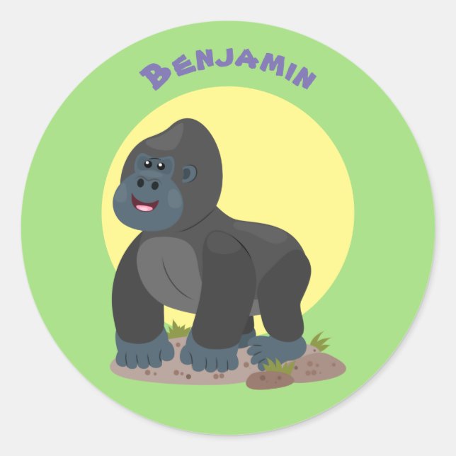 Sticker Rond Caricature de gros gorilles joyeux (Devant)