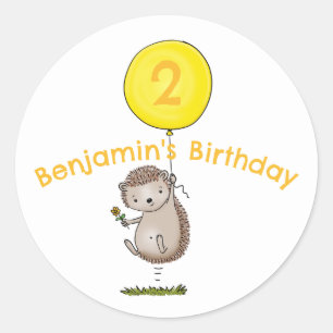 Sticker Rond Caricature de hérisson mignon anniversaire personn