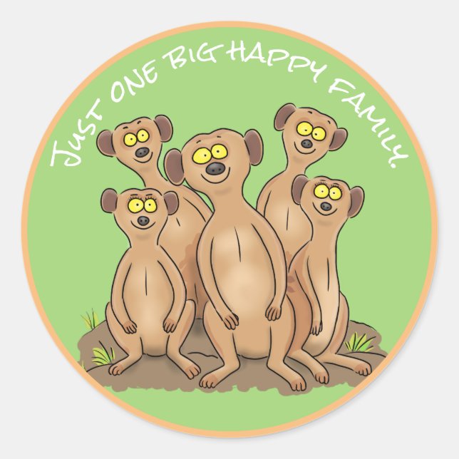 Sticker Rond Caricature de la famille Happy Meerkat (Devant)