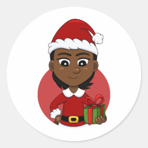 Sticker Rond Caricature de la fille de Noël classique collant r