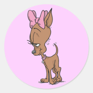 Sticker Rond Caricature de la fille mignonne Chihuahua