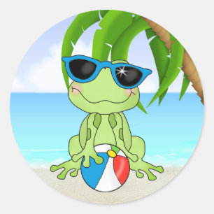 Sticker Rond Caricature de la grenouille Summer Beach
