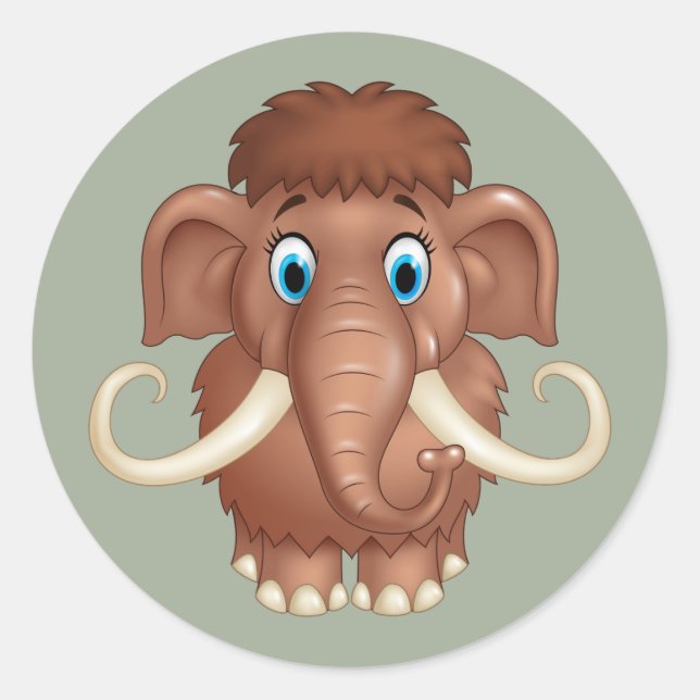 Sticker Rond Caricature de la mignonne Mammoth (Devant)