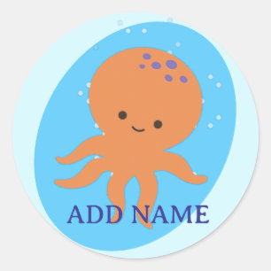 Sticker Rond Caricature de la pieuvre mignonne
