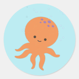 Sticker Rond Caricature de la pieuvre mignonne Pastel Blue