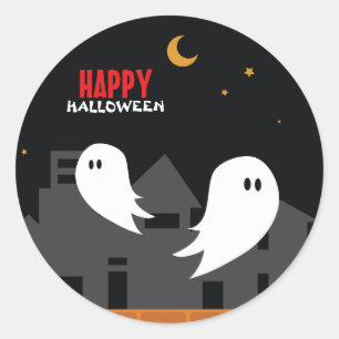 Sticker Rond Caricature de la ville fantôme éffrayante hallowee