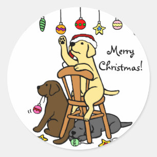 Sticker Rond Caricature de labradors et ornements de Noël