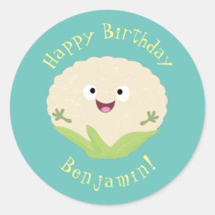 Sticker Rond Caricature de légume de chou-fleur joyeux