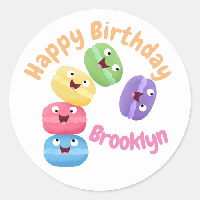 Sticker Rond Caricature de macarons amusante illustration class (Devant)