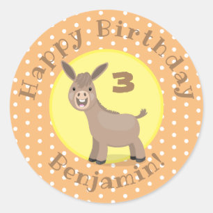 Sticker Rond Caricature de mini âne joyeux