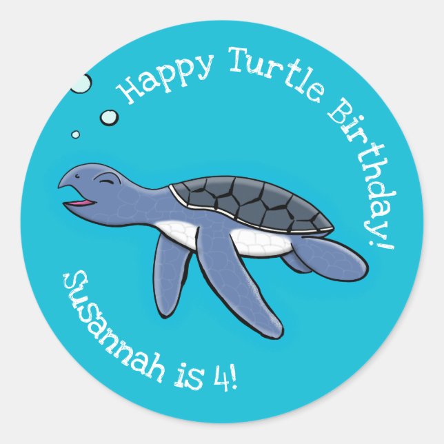 Sticker Rond Caricature de natation de petite fille de tortue d (Devant)