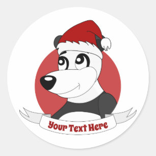 Sticker Rond Caricature de Noël avec mignon ours panda classiqu