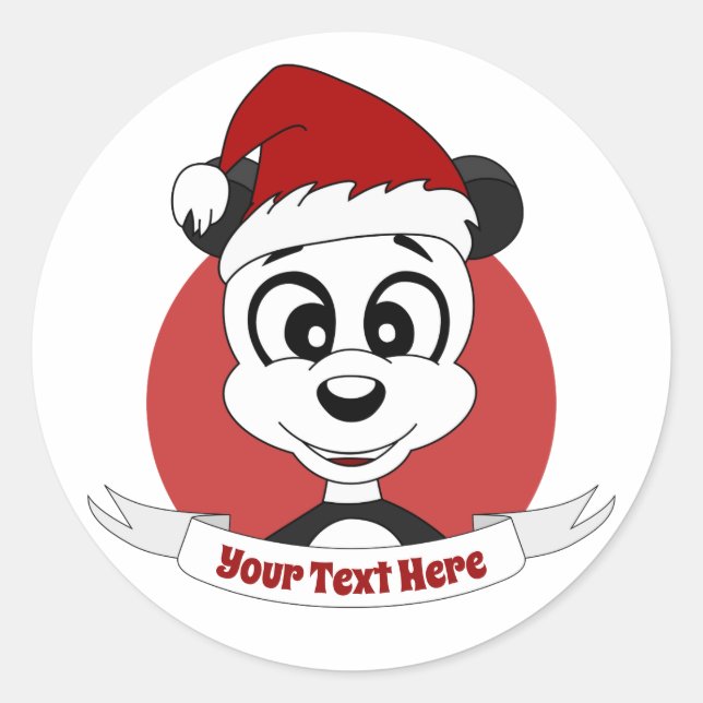 Sticker Rond Caricature de Noël avec mignon ours panda classiqu (Devant)