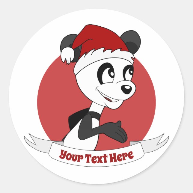 Sticker Rond Caricature de Noël avec mignon ours panda classiqu (Devant)