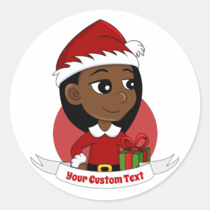 Sticker Rond Caricature de Noël fille classique ronde collant