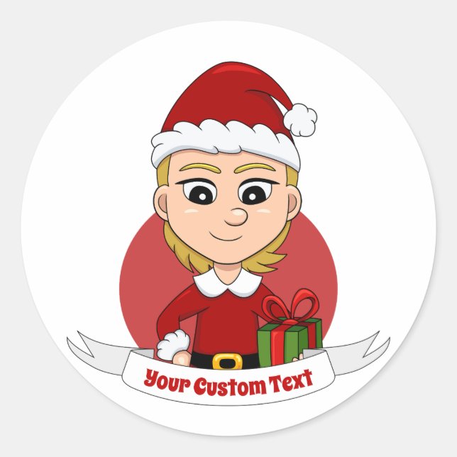 Sticker Rond Caricature de Noël fille classique ronde collant (Devant)