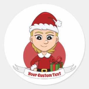 Sticker Rond Caricature de Noël fille classique ronde collant