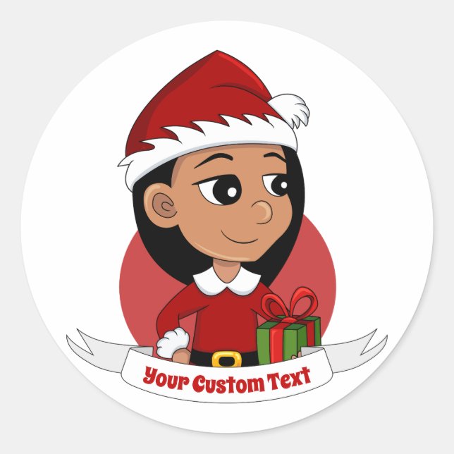 Sticker Rond Caricature de Noël fille classique ronde collant (Devant)