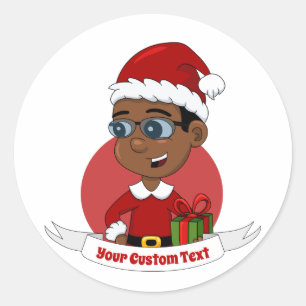 Sticker Rond Caricature de Noël garçon classique rond autocolla