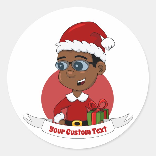 Sticker Rond Caricature de Noël garçon classique rond autocolla (Devant)