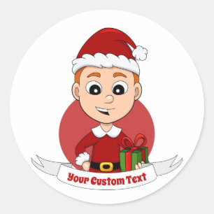 Sticker Rond Caricature de Noël garçon classique rond autocolla