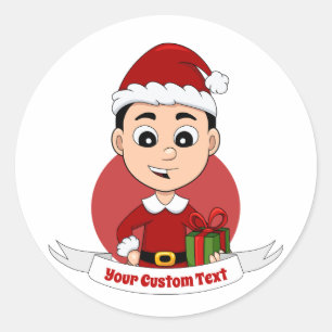 Sticker Rond Caricature de Noël garçon classique rond autocolla