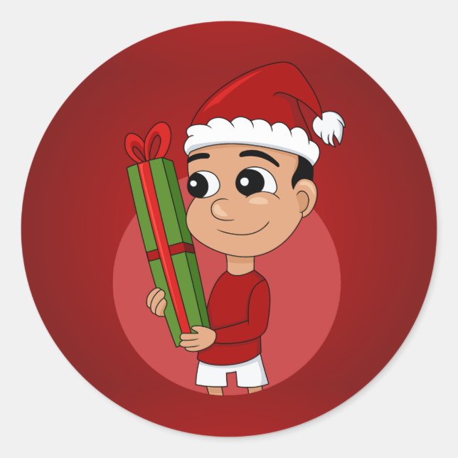 Sticker Rond Caricature de Noël garçon classique rond autocolla (Devant)