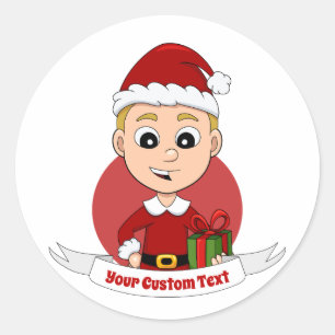 Sticker Rond Caricature de Noël garçon classique rond autocolla