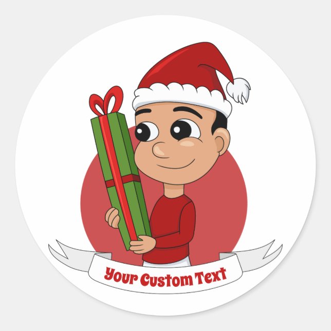 Sticker Rond Caricature de Noël garçon classique rond autocolla (Devant)