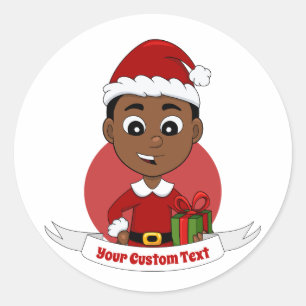 Sticker Rond Caricature de Noël garçon classique rond autocolla