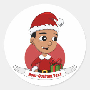 Sticker Rond Caricature de Noël garçon classique rond autocolla