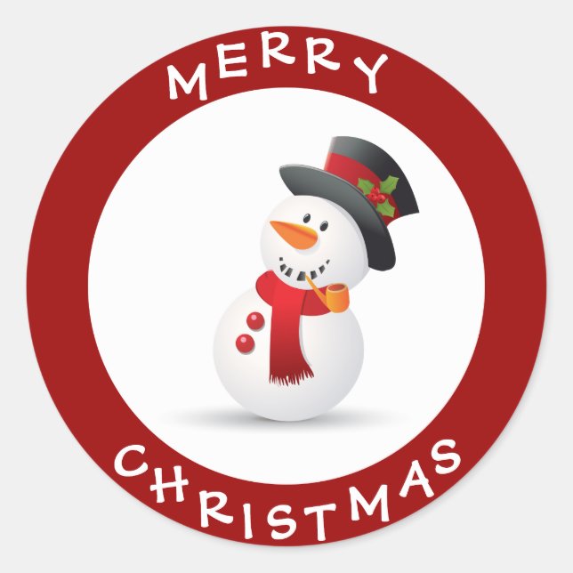Sticker Rond Caricature de Noël joyeux Snowman (Devant)