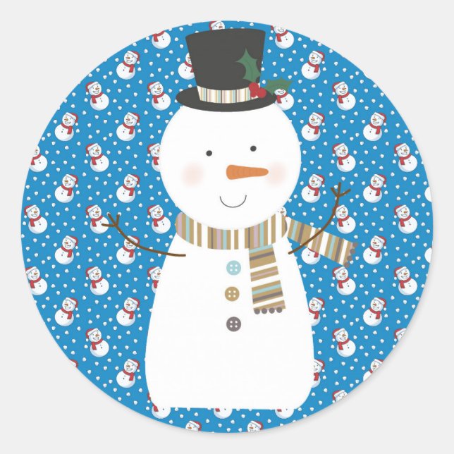 Sticker Rond Caricature de Noël joyeux Snowman (Devant)