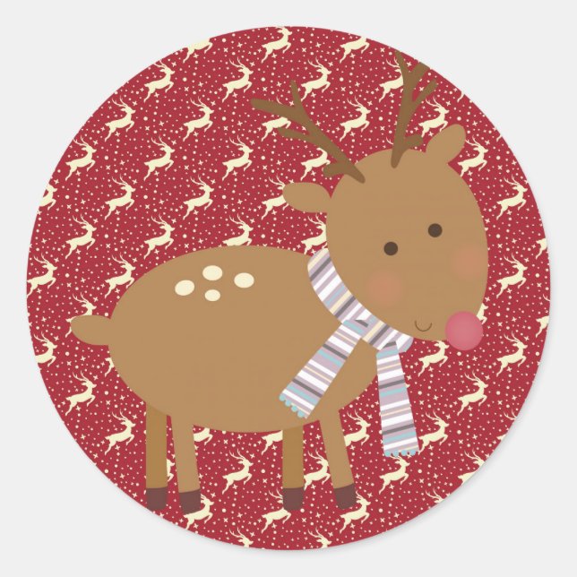 Sticker Rond Caricature de Noël Rudolph Reinder (Devant)
