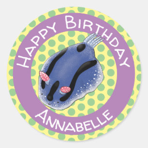 Sticker Rond Caricature de nudibranche bleu mignon