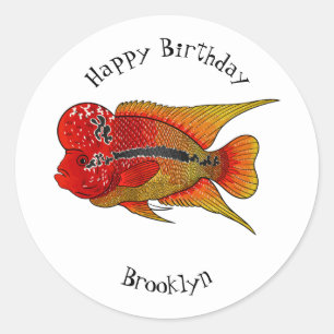 Sticker Rond Caricature de poisson cichlide à fleur