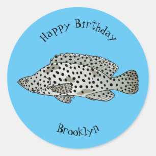 Sticker Rond Caricature de poissons de mérou à bosse
