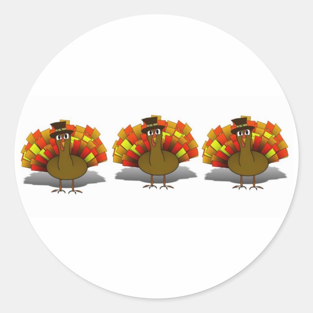 Sticker Rond Caricature de Thanksgiving Turquie pèlerin (Devant)