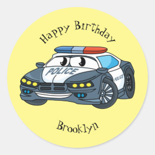 Sticker Rond Caricature de voiture de police joyeux