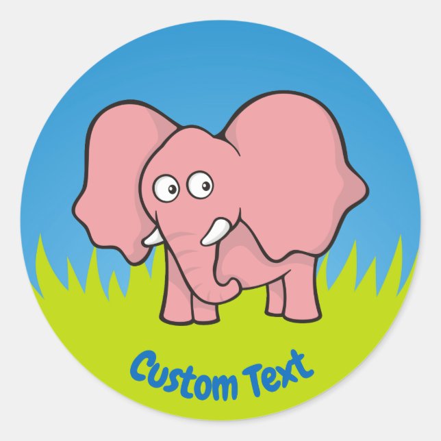 Sticker Rond Caricature d'éléphant rose classique collant rond (Devant)