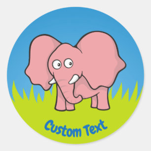 Sticker Rond Caricature d'éléphant rose classique collant rond