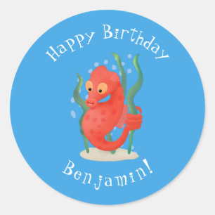 Sticker Rond Caricature d'hippocampe pygmée