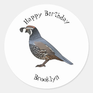 Sticker Rond Caricature d'oiseau de caille de Californie