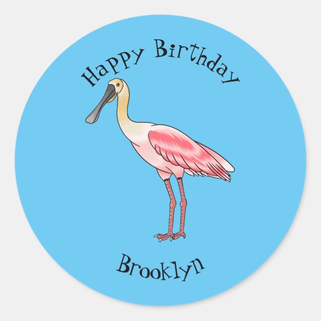 Sticker Rond Caricature d'oiseau de spatule de rose (Devant)